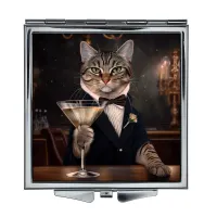 Складное зеркало квадратное Кот с бокалом ZER2-0440