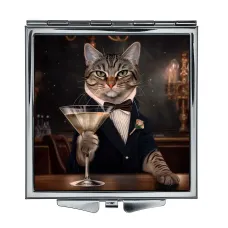 Складное зеркало квадратное Кот с бокалом ZER2-0440