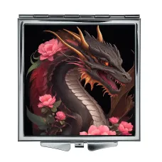 Складное зеркало квадратное Дракон и цветы ZER2-0464