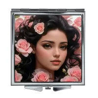 Складное зеркало квадратное Женщина с цветами ZER2-0482