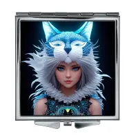 Складное зеркало квадратное Девушка кошка ZER2-0486