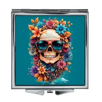 Складное зеркало квадратное Череп в очках и цветы ZER2-0503