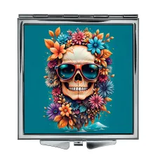 Складное зеркало квадратное Череп в очках и цветы ZER2-0503