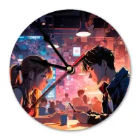 Часы настенные Аниме пара в кафе 20см, пластик MCH246
