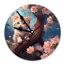 Часы настенные Котёнок на дереве 20см, пластик MCH260