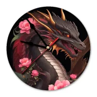 Часы настенные Дракон с розами 20см, пластик MCH268