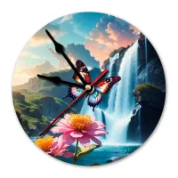 Часы настенные Бабочка на фоне водопада 20см, пластик MCH296