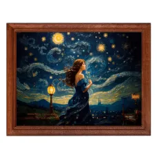 Постер в рамке 22х17см Девушка звездная ночь POSG-0381