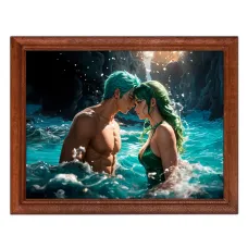 Постер в рамке 22х17см Аниме пара в океане POSG-0385