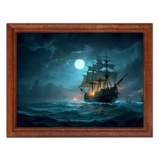 Постер в рамке 22х17см Парусник в полнолуние POSG-0390
