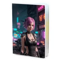 Обложка для паспорта ПВХ Киберпанк девушка с розовыми волосами MOB643