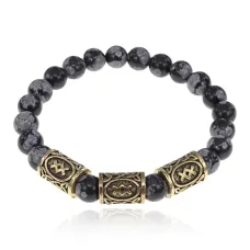 Рунический браслет Энергия роста с нат.камнем Обсидиан 8мм BSRH-003
