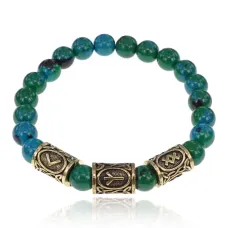 Рунический браслет Рунические активаторы с синт.камнем Хризоколла 8мм BSRH-006