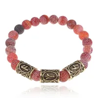 Рунический браслет Озарение с нат. камнем Африканский агат 8мм BSRH-017