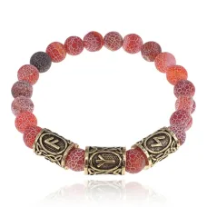 Рунический браслет Озарение с нат. камнем Африканский агат 8мм BSRH-017