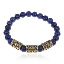 Рунический браслет Денежный канал с нат.камнем Лазурит 8мм BSRH-018