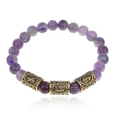 Рунический браслет Преодоление кризиса с нат.камнем Аметист 8мм BSRH-019