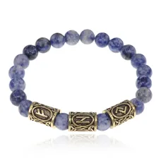Рунический браслет Финансовая свобода с нат.камнем Содалит 8мм BSRH-020