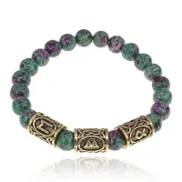 Рунический браслет Сдвиг в отношениях с синт.камнем Цоизит 8мм BSRH-025