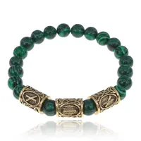 Рунический браслет Самопознание с синтетическим камнем Малахит 8мм BSRH-026