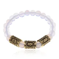 Рунический браслет Привлечение партнера по судьбе с синт.камнем Лунный камень 8мм BSRH-027
