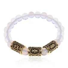 Рунический браслет Привлечение партнера по судьбе с синт.камнем Лунный камень 8мм BSRH-027