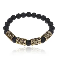 Рунический браслет Ясновидение с нат.камнем Лава (базальт) 8мм BSRH-028