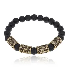 Рунический браслет Ясновидение с нат.камнем Лава (базальт) 8мм BSRH-028