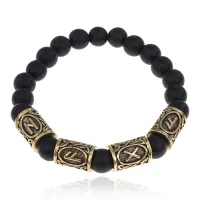 Рунический браслет Защита от сплетен и врагов с синт.камнем Шунгит 8мм BSRH-030