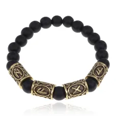 Рунический браслет Защита от сплетен и врагов с синт.камнем Шунгит 8мм BSRH-030