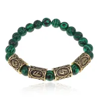 Рунический браслет Энергия творчества с синт.камнем Малахит 8мм BSRH-035