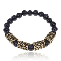 Рунический браслет Стремление к знаниям с синт.камнем Авантюрин синий 8мм BSRH-036