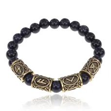 Рунический браслет Стремление к знаниям с синт.камнем Авантюрин синий 8мм BSRH-036