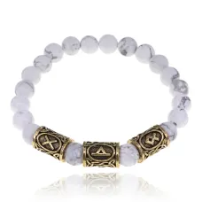 Рунический браслет Гармоничные отношения с нат.камнем Кахолонг 8мм BSRH-037