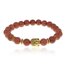 Браслет-амулет Будда с синт. камнем Коричневый авантюрин 8мм BSHE-01-01G
