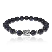 Браслет-амулет Будда с синт. камнем Синий авантюрин 8мм BSHE-01-02S