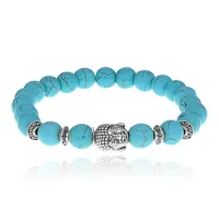 Браслет-амулет Будда с синт. камнем Бирюза 8мм BSHE-01-05S