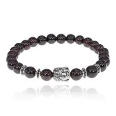Браслет-амулет Будда с нат. камнем Гранат 7,5 мм BSHE-01-06S