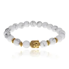 Браслет-амулет Будда с нат. камнем Кахолонг 8мм BSHE-01-07G
