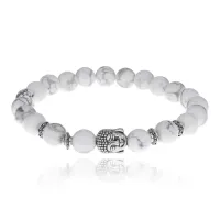 Браслет-амулет Будда с нат.камнем Кахолонг 8мм BSHE-01-07S