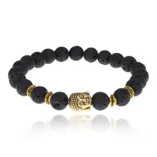 Браслет-амулет Будда с нат. камнем Лава 8мм BSHE-01-09G