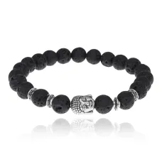 Браслет-амулет Будда с нат. камнем Лава 8мм BSHE-01-09S