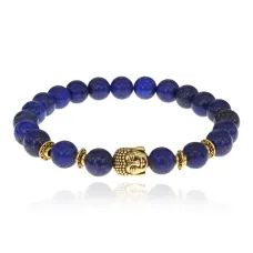 Браслет-амулет Будда с нат. камнем Лазурит 8мм BSHE-01-10G