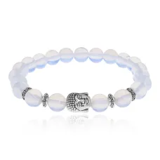 Браслет-амулет Будда с синт. камнем Лунный камень 8мм BSHE-01-11S