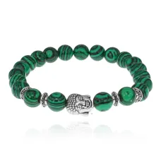 Браслет-амулет Будда с синт. камнем Малахит 8мм BSHE-01-12S