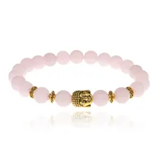 Браслет-амулет Будда с нат.камнем Розовый кварц 8мм BSHE-01-15G