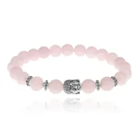 Браслет-амулет Будда с нат. камнем Розовый кварц 8мм BSHE-01-15S