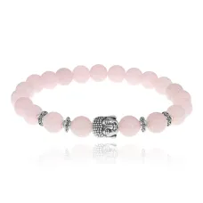 Браслет-амулет Будда с нат. камнем Розовый кварц 8мм BSHE-01-15S