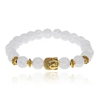 Браслет-амулет Будда с синт. камнем Сахарный кварц 8мм BSHE-01-16G