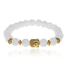 Браслет-амулет Будда с синт. камнем Сахарный кварц 8мм BSHE-01-16G